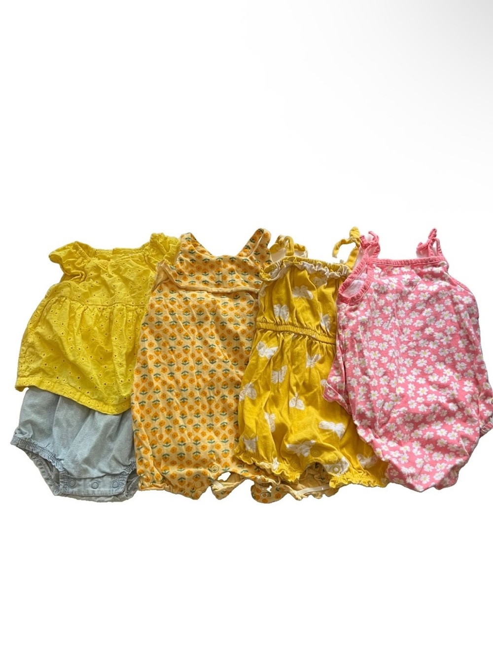 Carter's Romper Summer Outfit Lot of 4 Pink Yellow Floral Baby Girl 12 Months